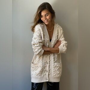 Aritzia Wilfred Alps Cardigan Cable Knit with pompoms - XS